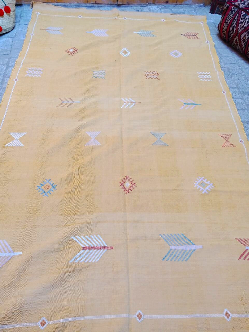 Vintage Cactus Silk Rug, Handmade Moroccan Sabra Cactus Rug, Berber Kilim Rug, Cactus Silk Rug .Authentic Azilal