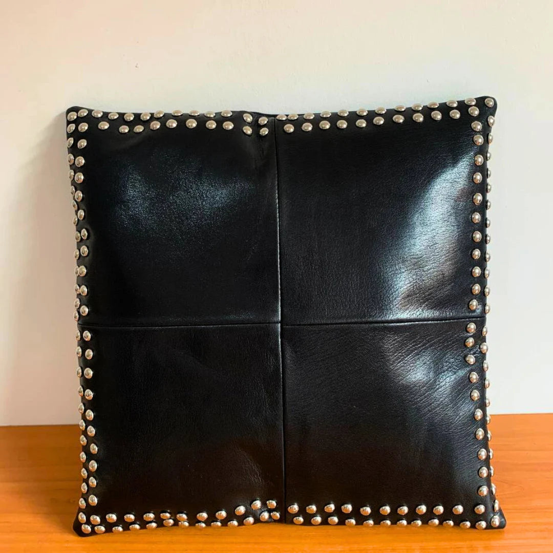 Handmade Leather Pillow Case. Genuine Lambskin Leather Pillow Cover. Sofa Cushion. Boho Black Brown Pillow Case. Square Leather Pillow Cover