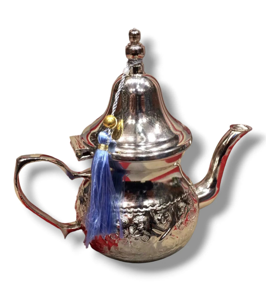 Elegant Moroccan Tea Set with Teapot, 3 Cups, and Tray Tea Ensemble Teapot and Cup Set Moroccan Tea Service Exquisite Tea Tray