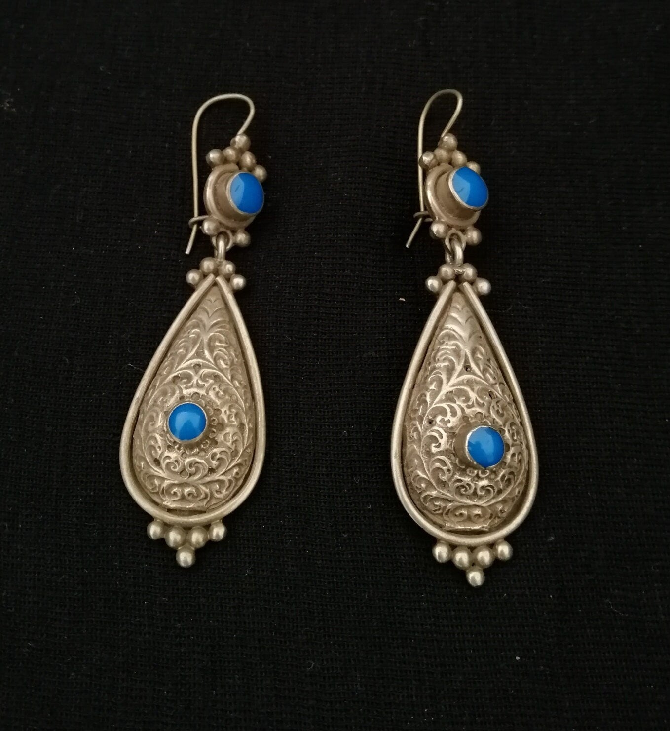 Elegant Berber Silver and Turquiose Teardrop Earrings