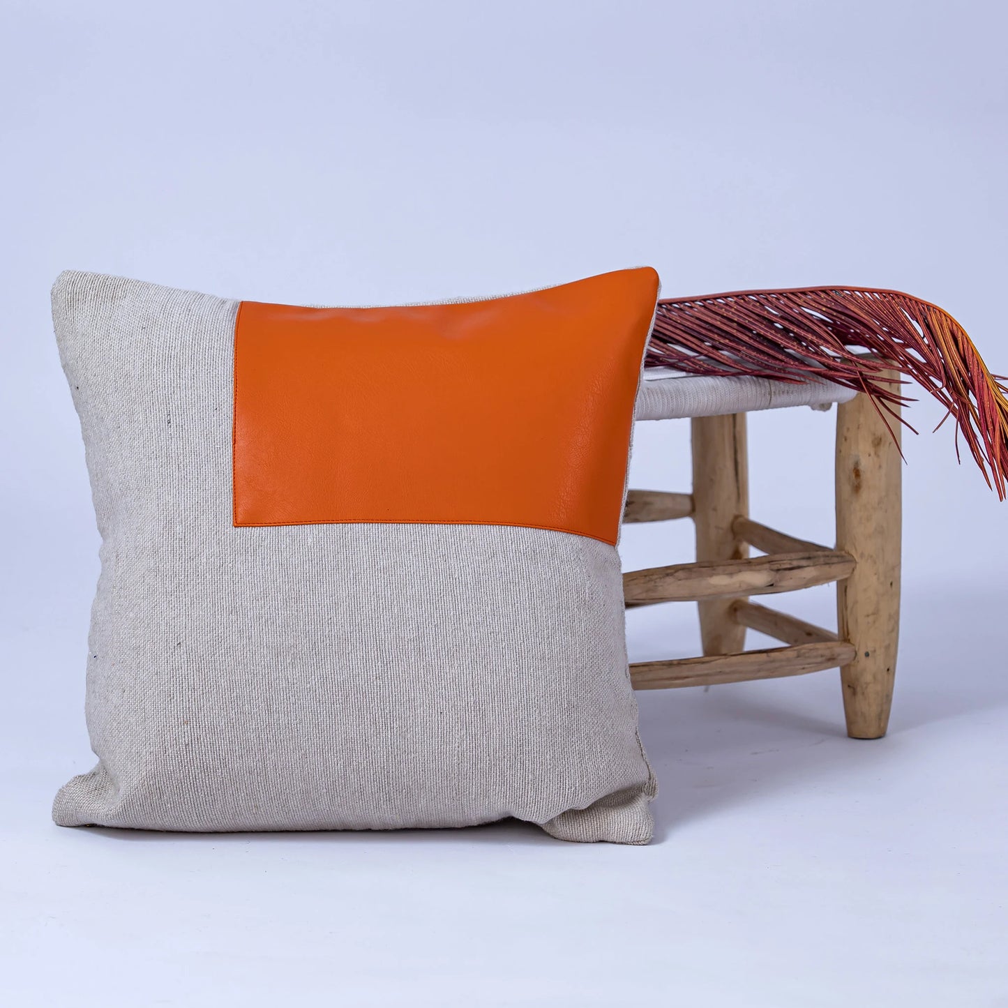 White and Orange Moroccan Decorative Pillow - Handmade Pillow -Livingroom Pillow - Bedroom Pillow - Custom Pillow