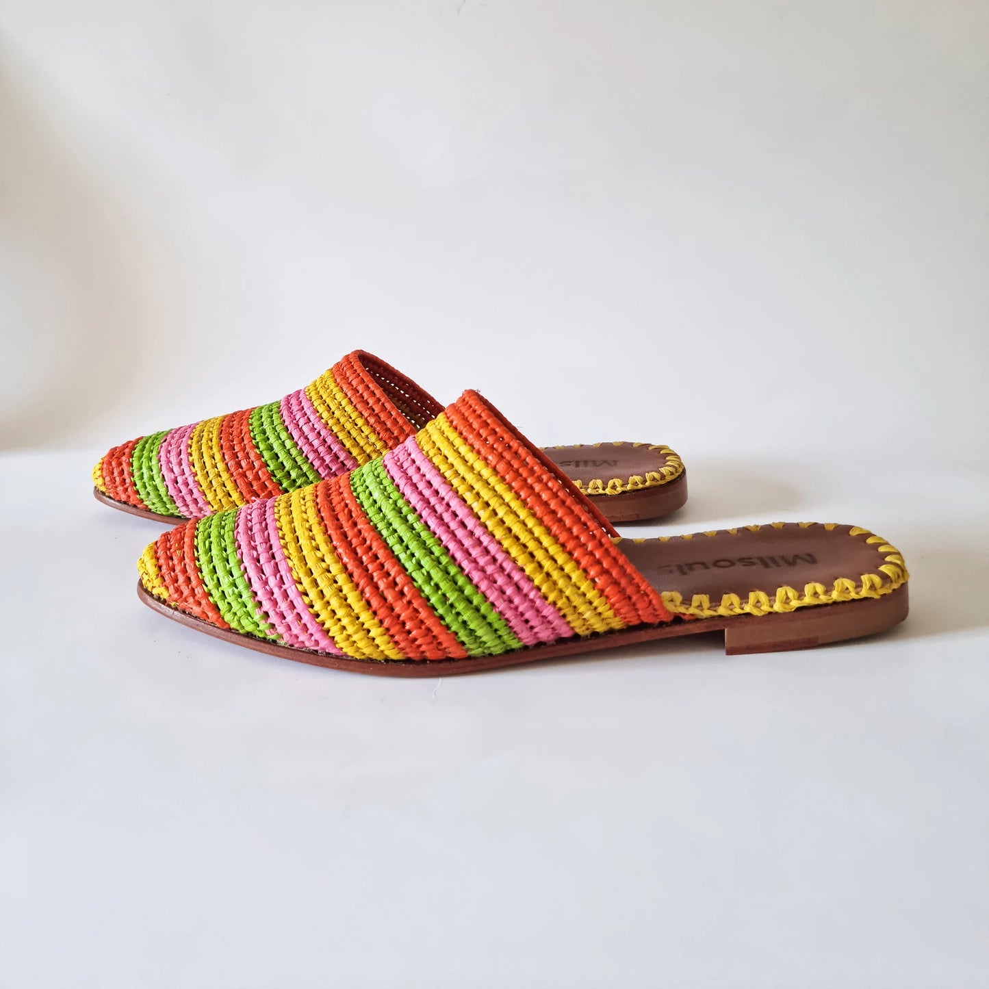Ready to Ship, Raffia Shoes, Handmade Slippers, Rainbow Sandals, Rainbow Shoes, Moroccan Shoes, High End Raphia Flats, Moroccan Babouch