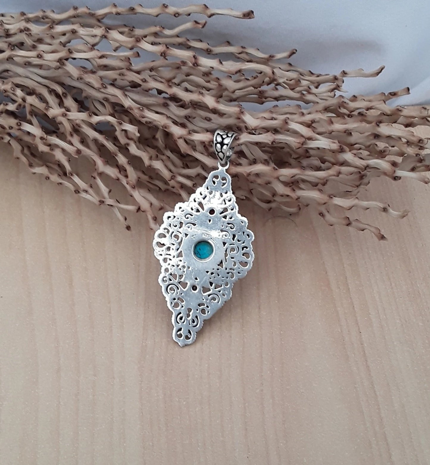 Berber Sterling Silver Pendant with Turquoise