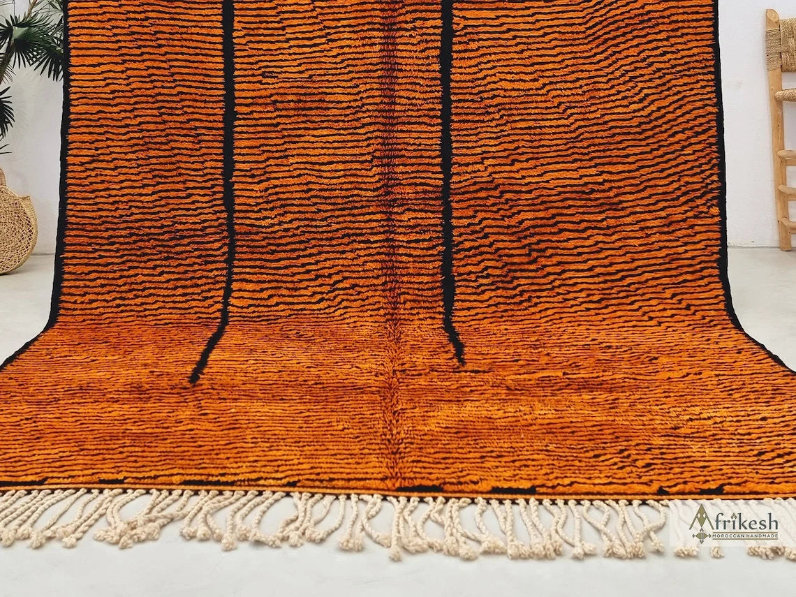 BURNT ORANGE RUG, Custom Made Moroccan Rug, Striped Beni Mrirt Rug, High Quality Berber Carpet, Handmade Mrirt Area Rug, Tufted Shag Rug.