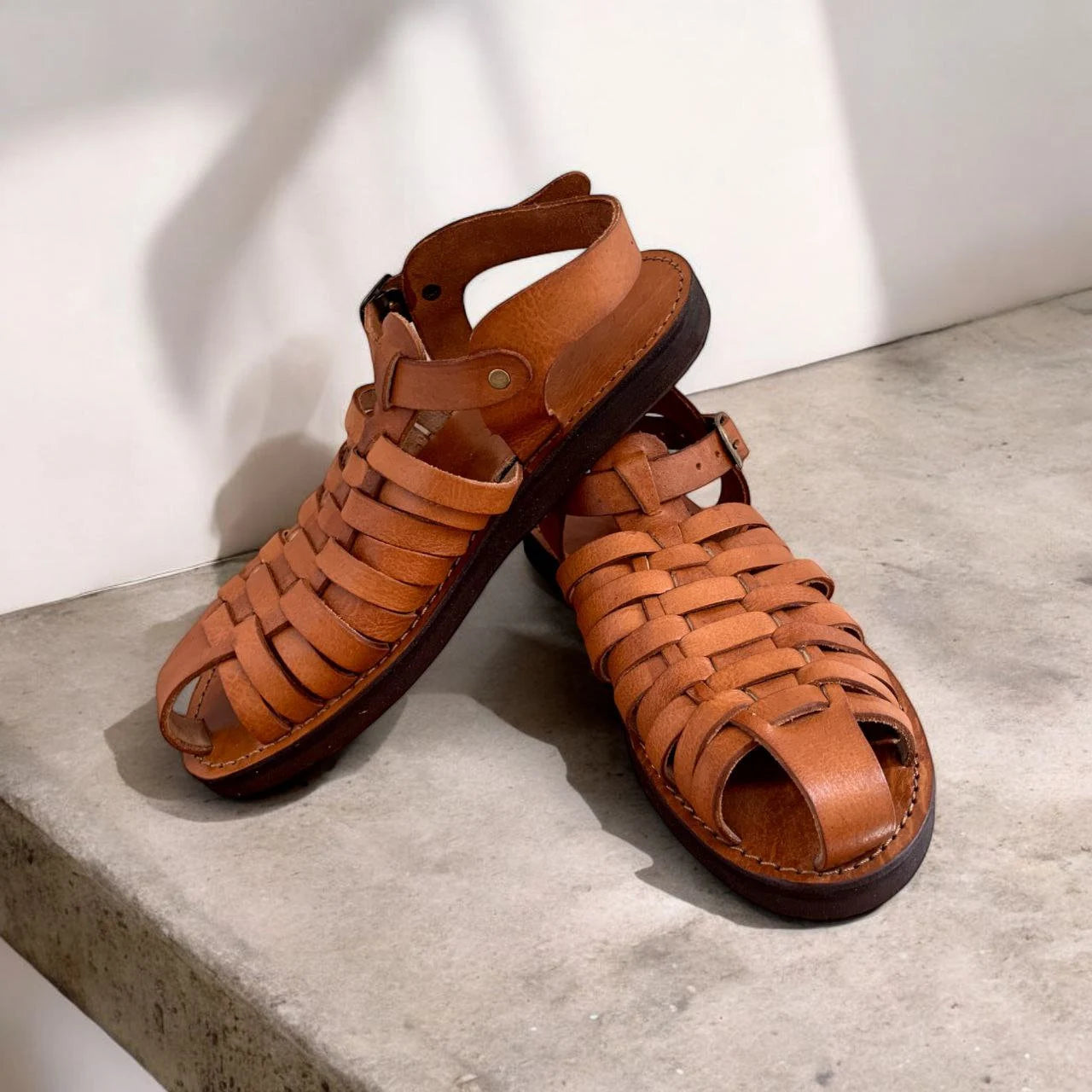 Women'S Handmade Brown Leather Fisherman Gladiator Sandals - Soft Footbed Barefoot Sandals with Adjustable Buckles
