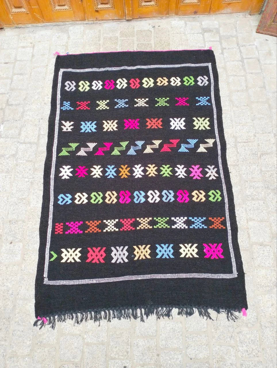 Cactus Silk Rug, Moroccan Cactus Silk Kilim Handmade .Cactus Silk Rug ,Sabra Carpet Berber Authentic Azilal Area Rug. Colorful Rug