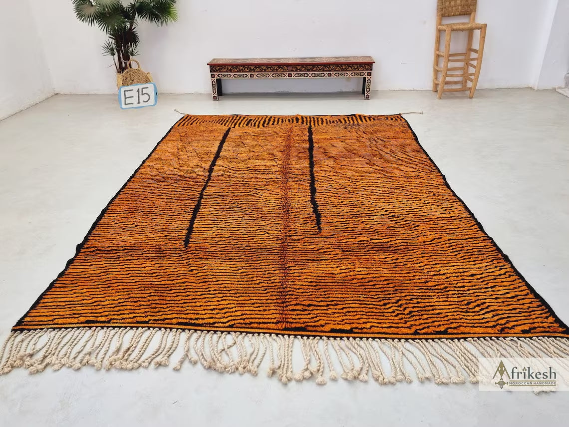 BURNT ORANGE RUG, Custom Made Moroccan Rug, Striped Beni Mrirt Rug, High Quality Berber Carpet, Handmade Mrirt Area Rug, Tufted Shag Rug.