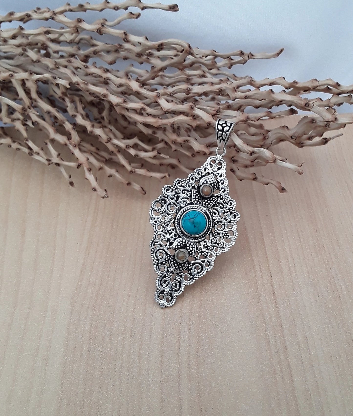 Berber Sterling Silver Pendant with Turquoise