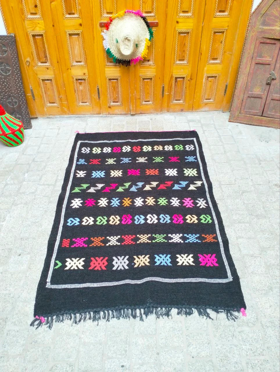 Cactus Silk Rug, Moroccan Cactus Silk Kilim Handmade .Cactus Silk Rug ,Sabra Carpet Berber Authentic Azilal Area Rug. Colorful Rug