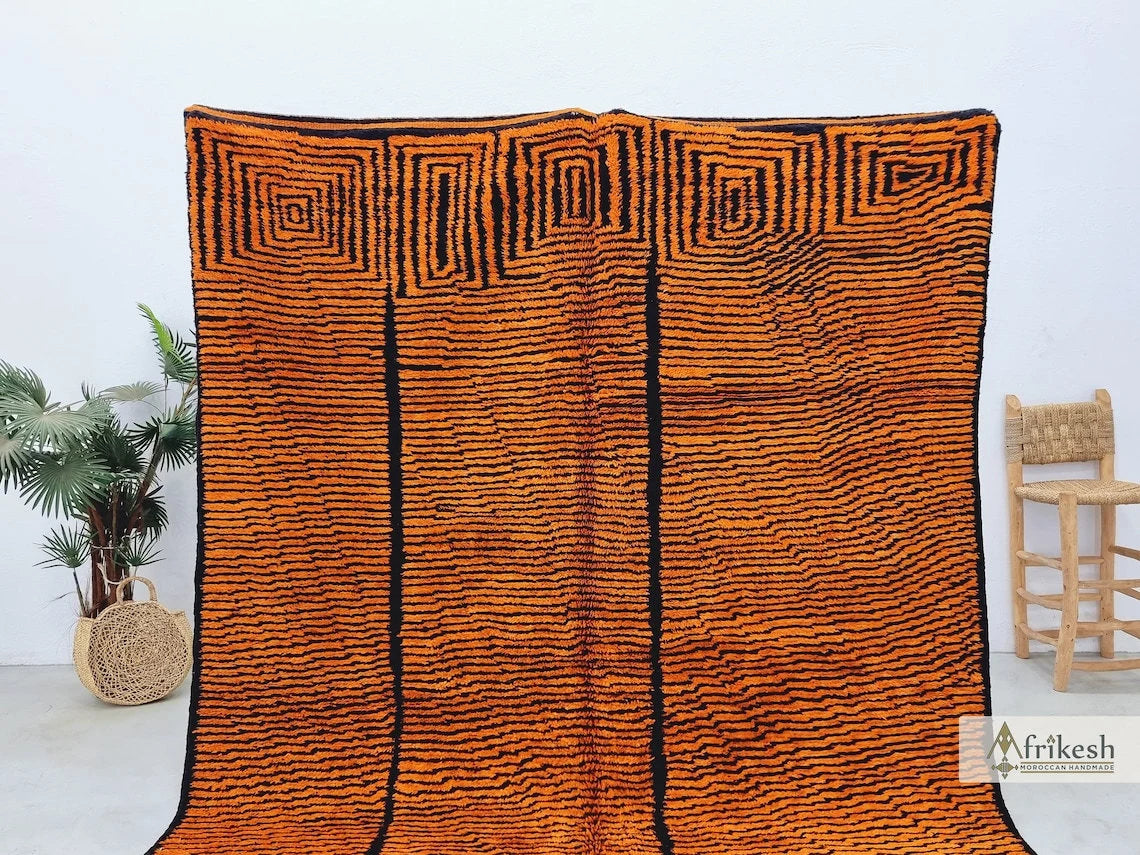 BURNT ORANGE RUG, Custom Made Moroccan Rug, Striped Beni Mrirt Rug, High Quality Berber Carpet, Handmade Mrirt Area Rug, Tufted Shag Rug.