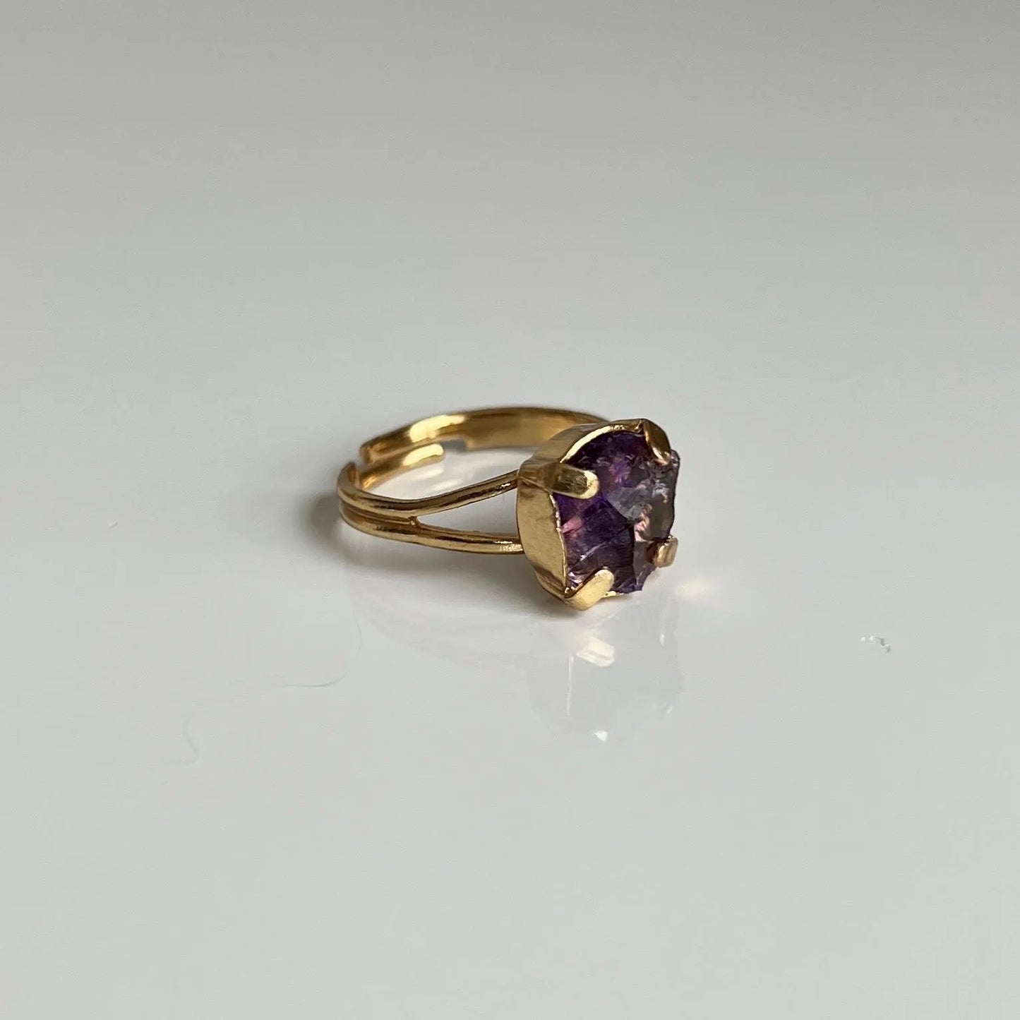 Amethyst Ring, Gold, Adjustable Ring, Crystal Ring, Amethyst Jewelry, Third Eye Chakra, Nickel-Free, Crystal Gift, Raw Purple Gemstone