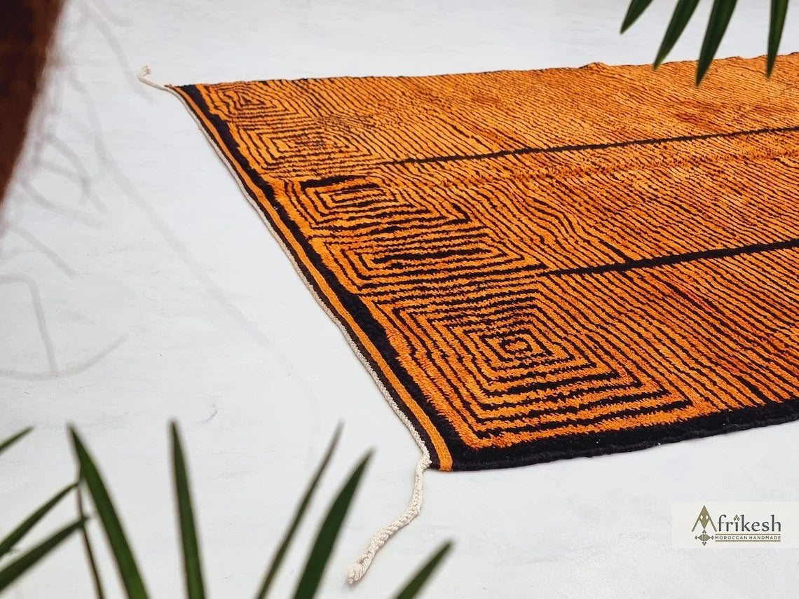 BURNT ORANGE RUG, Custom Made Moroccan Rug, Striped Beni Mrirt Rug, High Quality Berber Carpet, Handmade Mrirt Area Rug, Tufted Shag Rug.