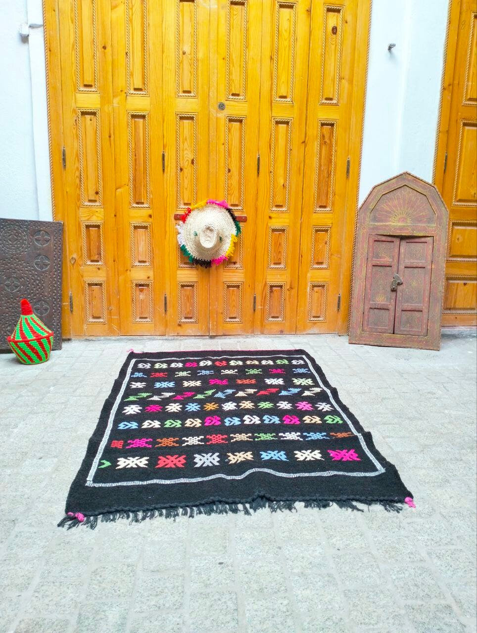 Cactus Silk Rug, Moroccan Cactus Silk Kilim Handmade .Cactus Silk Rug ,Sabra Carpet Berber Authentic Azilal Area Rug. Colorful Rug