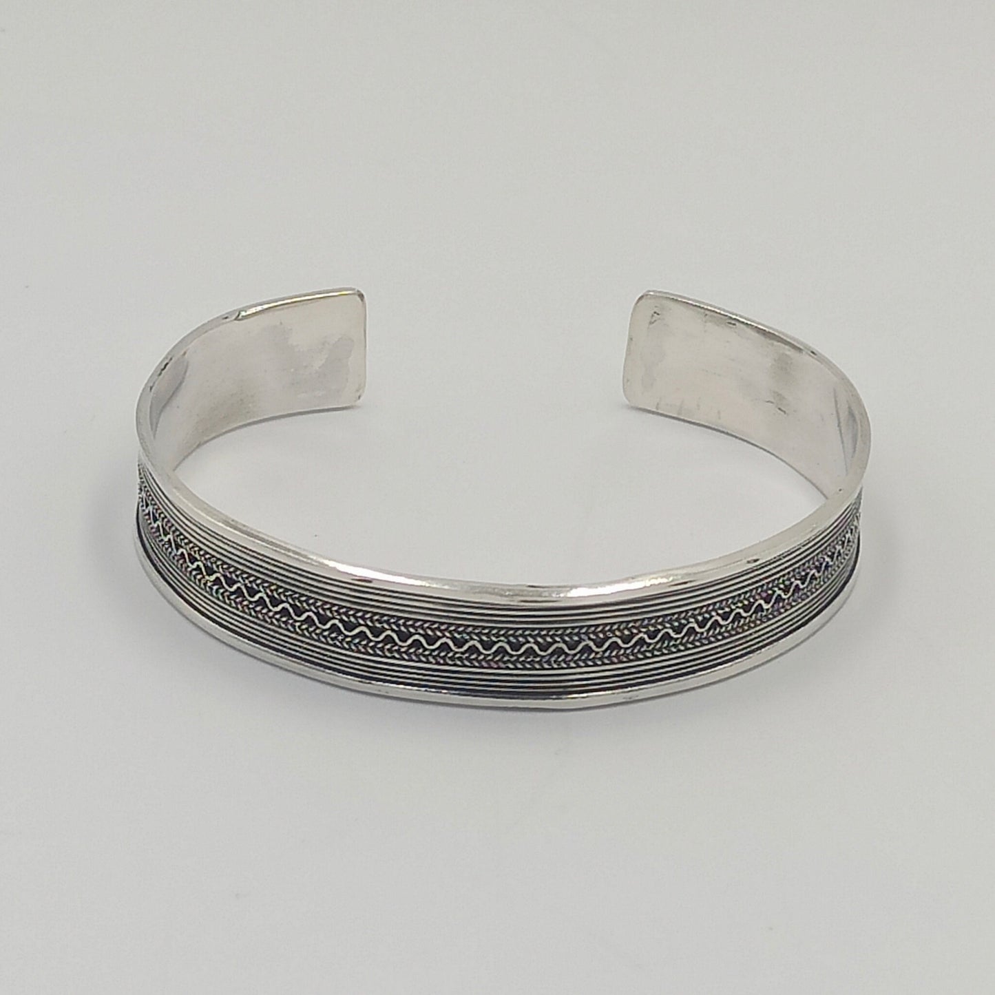 Bangle Bracelet 925 Sterling Silver Open Charm, Fine Jewelry Cuff Bracelet, Bracelet Decorated with Silver Wires, Handmade in Tiznit Morocco