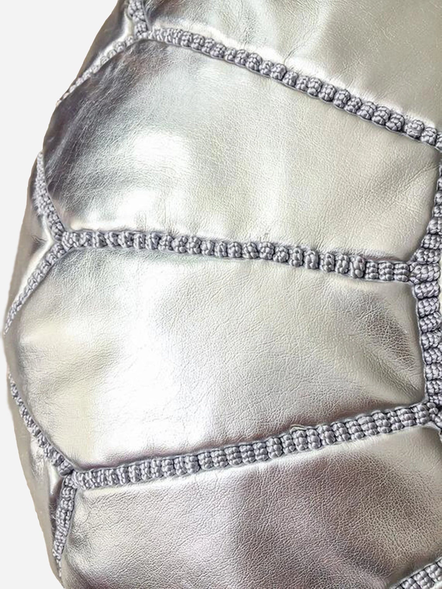 Pouf Marocain Métallique Rembourré - Pouf Marocain Argenté - Pouf Fait À La Main - Pouf Déco Marocain - Tabourets Ottomans De Luxe (Argent)
