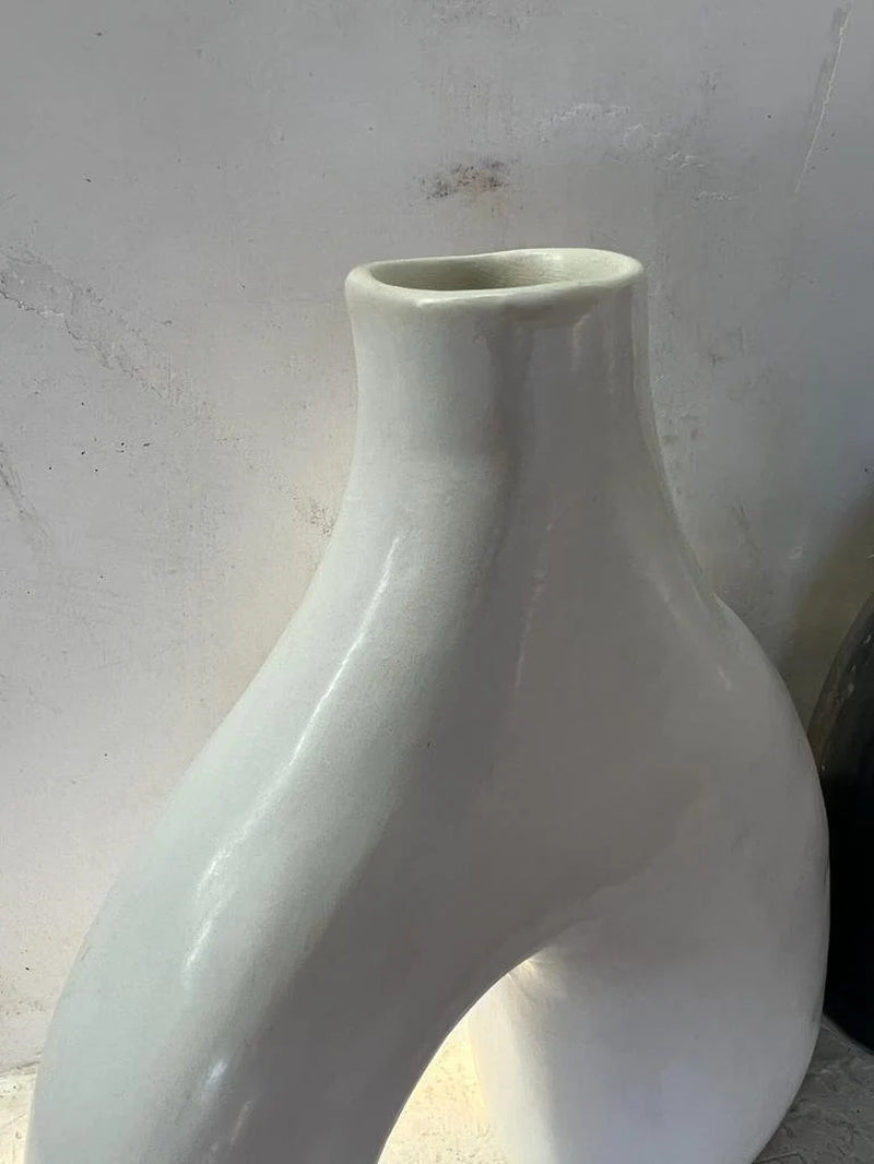 Terracotta Vase, Stucco Pottery Decoration, Natural Vase Deco Black&White