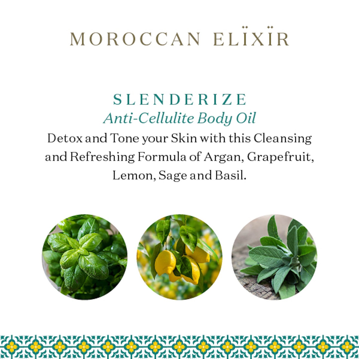 SLENDERIZE Detoxifying Body Oil Argan Oil with Organic Sage, Basil, Lemon and White Grapefruit