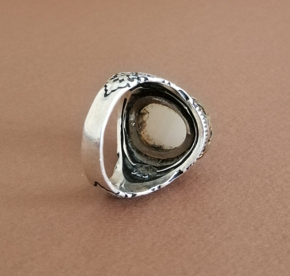 Milky Quartz and Sterling Silver Signet Ring.