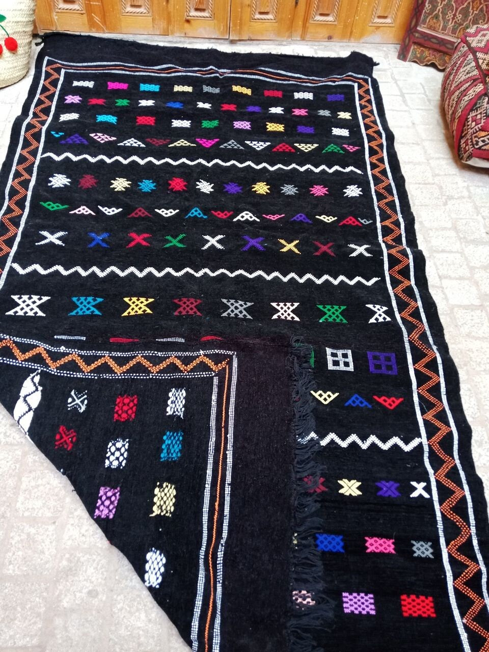 Moroccan Berber Rug . Moroccan Black Kilim Handmade Wool Rug Authentic Azilal Area Carpet