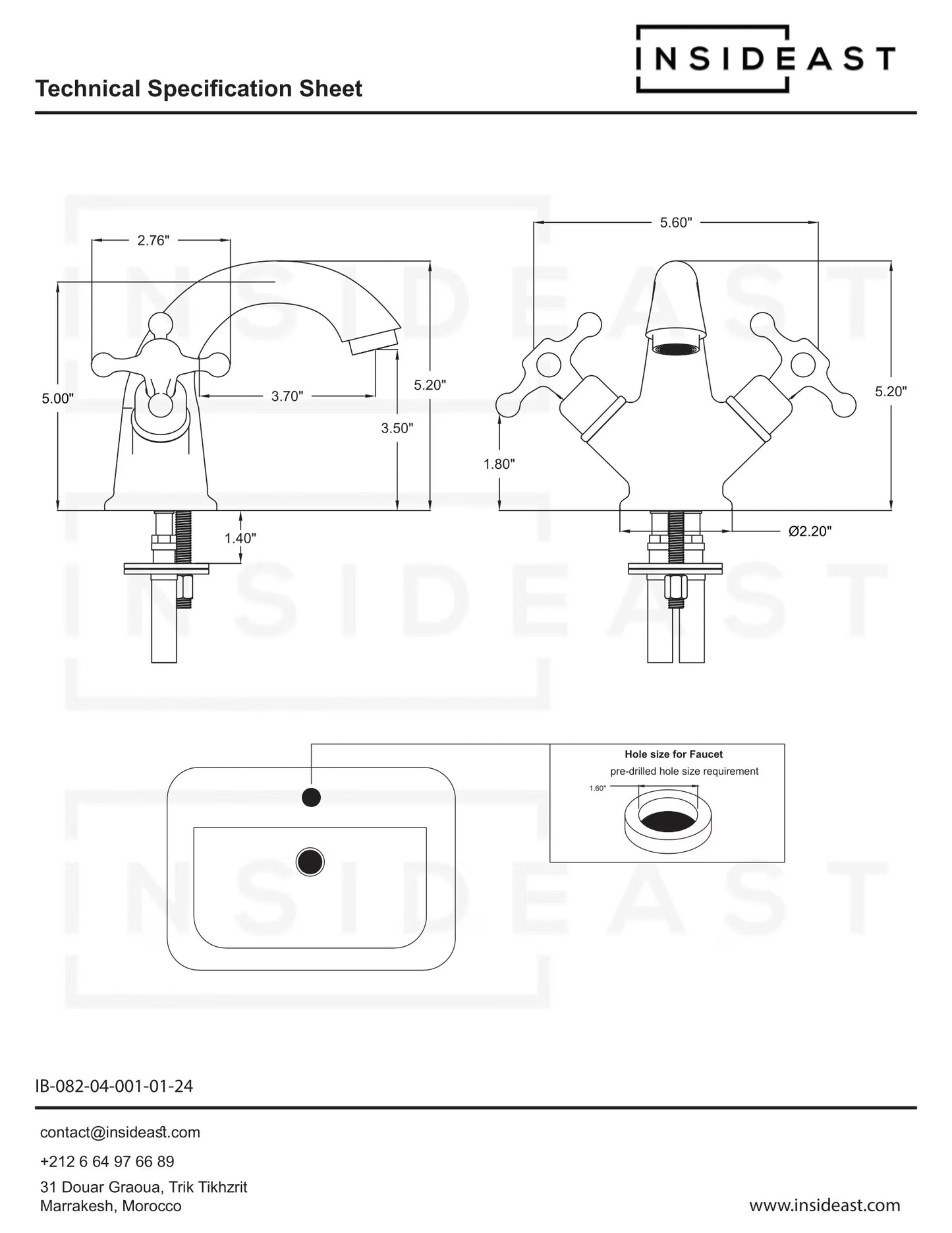 Single-Hole Unlacquered Brass Bathroom Sink Vanity Faucet with Double Simple Cross Handles