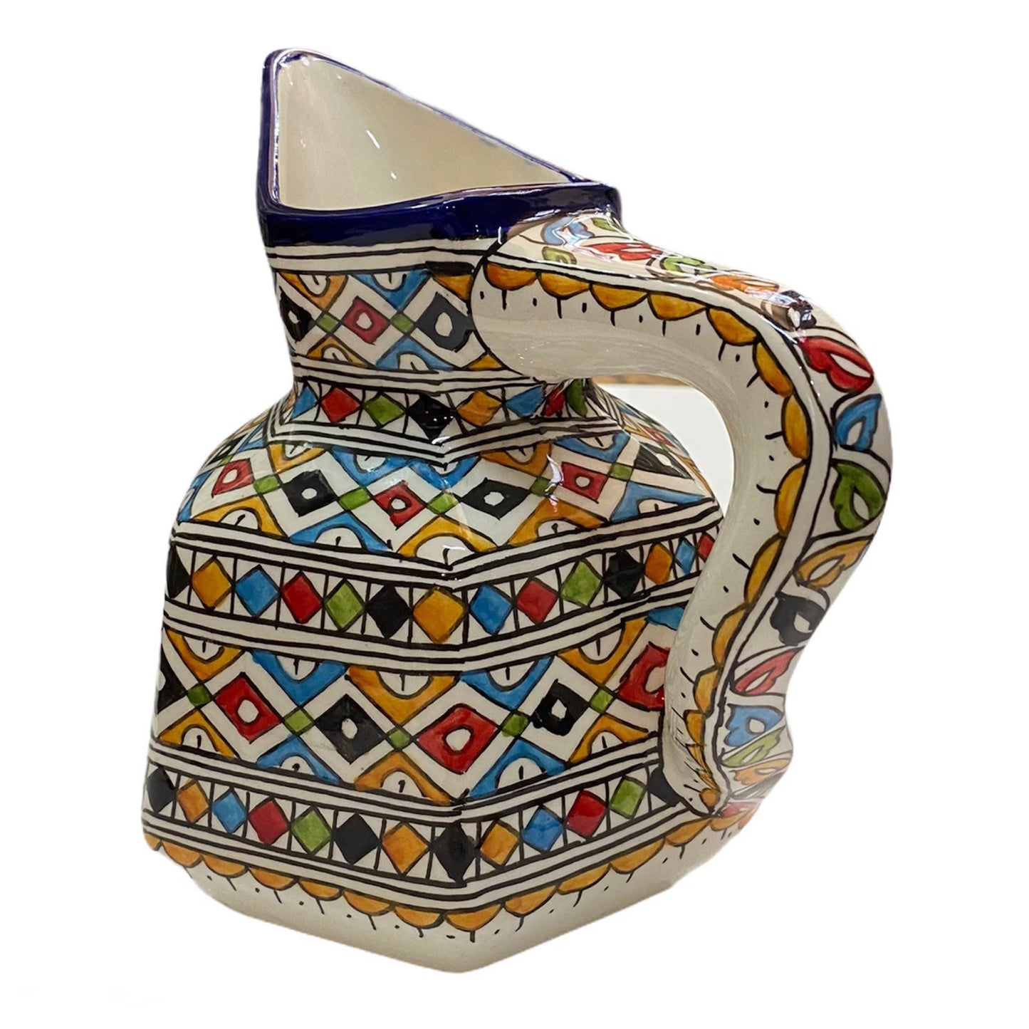 Fes Ceramic Jug Handmade and Painted /Pitcher with Traditional Shape/Carafe with Original Handle.