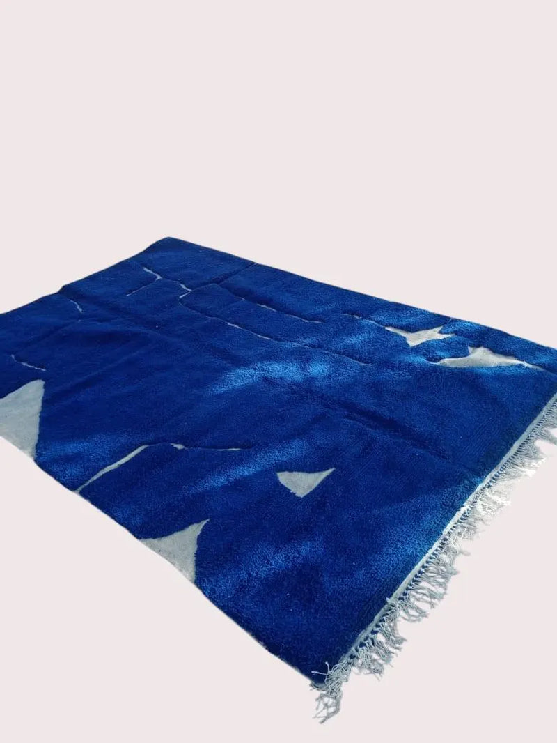 Blue Beni Ourain Rug | Moroccan Wool Rug | Handmade Berber Carpet | Taznakht Design | Moroccan Tassel Rug | Moroccan Rug