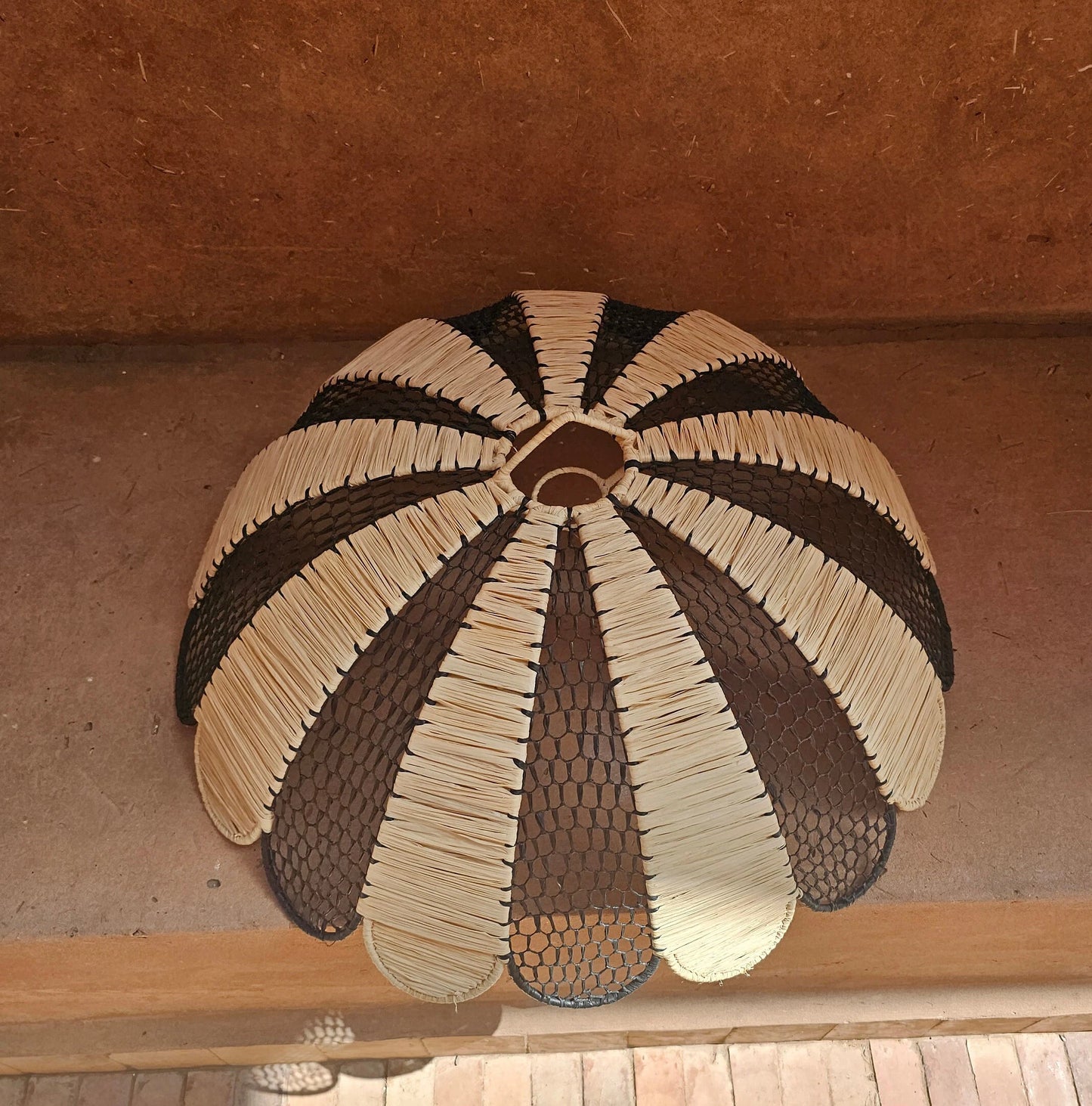 Raffia Pendant Light , Hanging Lamp Shade in Raffia Black and White