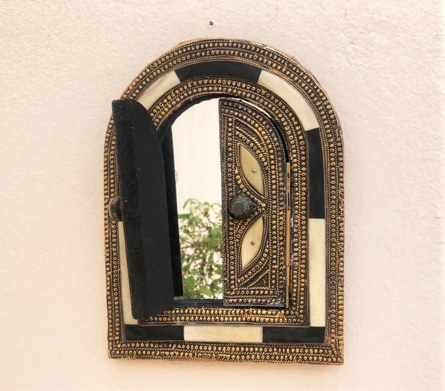 Small Wall Mirror, Decorative Mirror, Wall Brass Mirror, Boho Mirror, Bone Inlay Mirror, Mirror with Doors