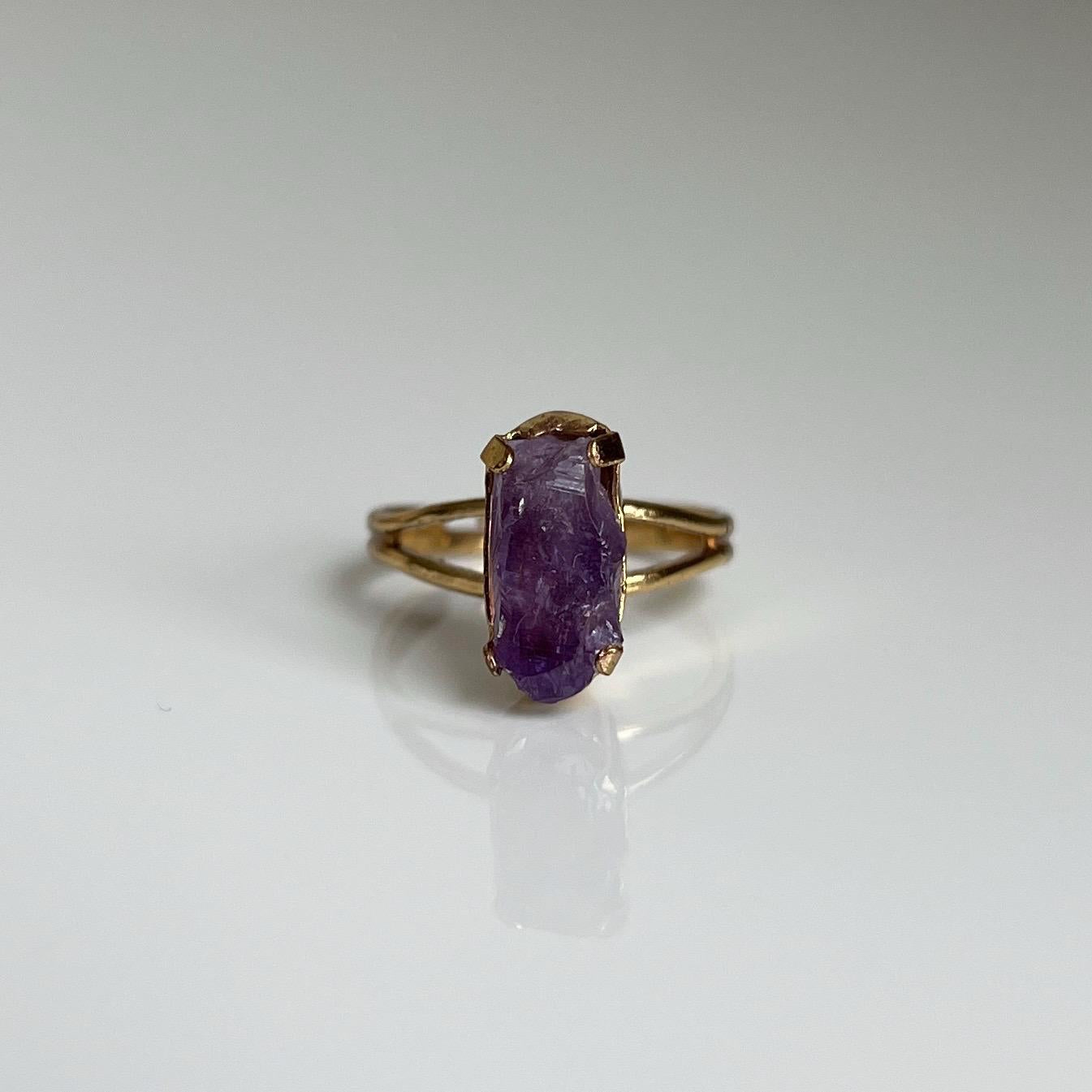 Amethyst Ring, Gold, Adjustable Ring, Crystal Ring, Amethyst Jewelry, Third Eye Chakra, Nickel-Free, Crystal Gift, Raw Purple Gemstone