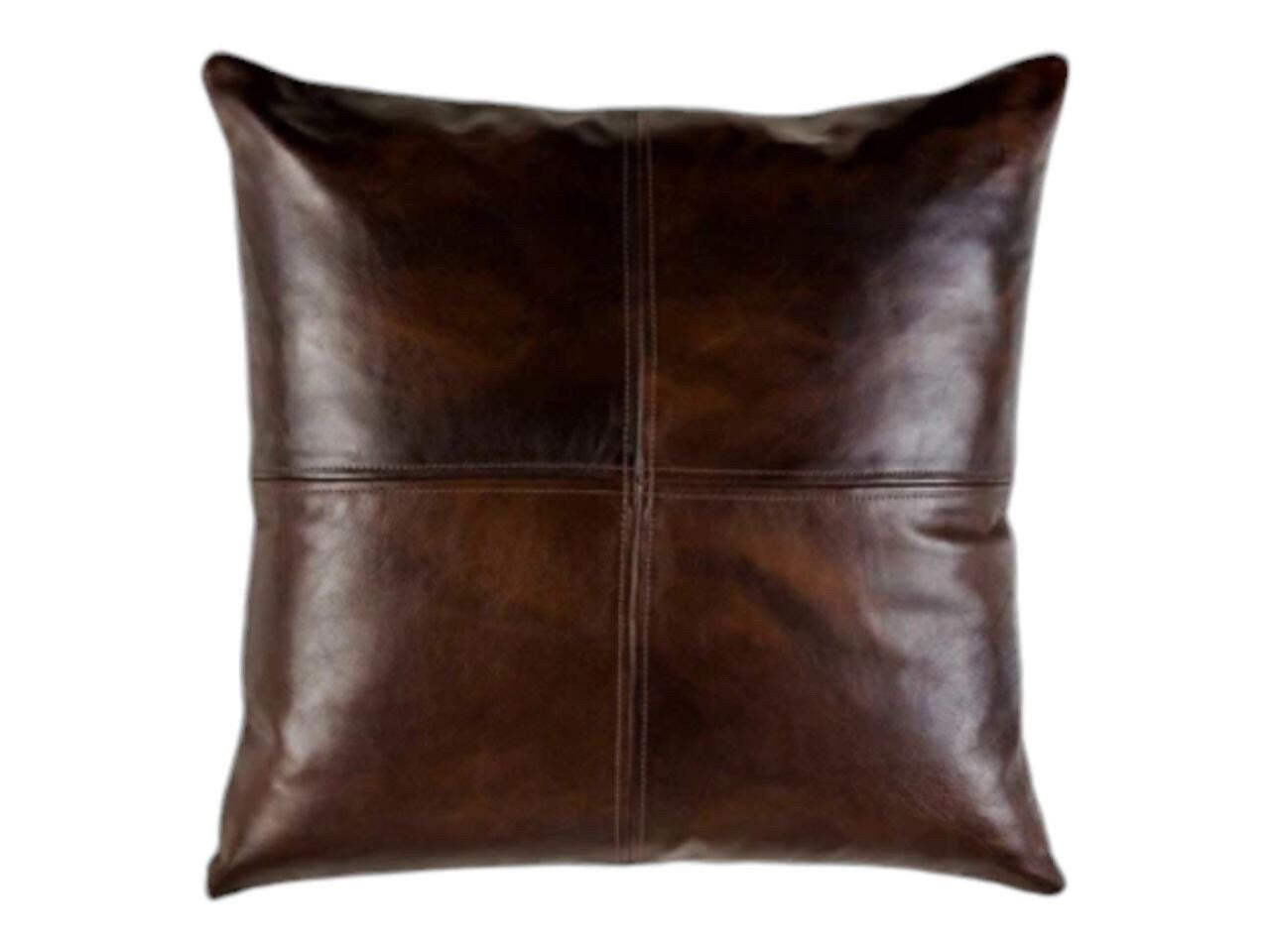 Handmade Dark Brown Genuine Lambskin Leather Pillow Cover. Sofa Cushion Case. Boho Decor. Brown Pillow Case. Square Leather Pillow Cover.