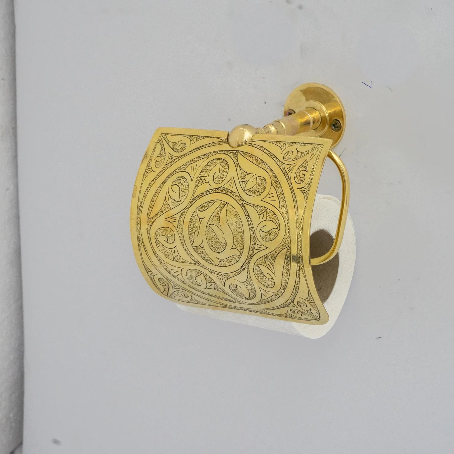 Solid Brass Toilet Paper Holder with Sliding Cover, Handcrafted Powder Room Roll Holder