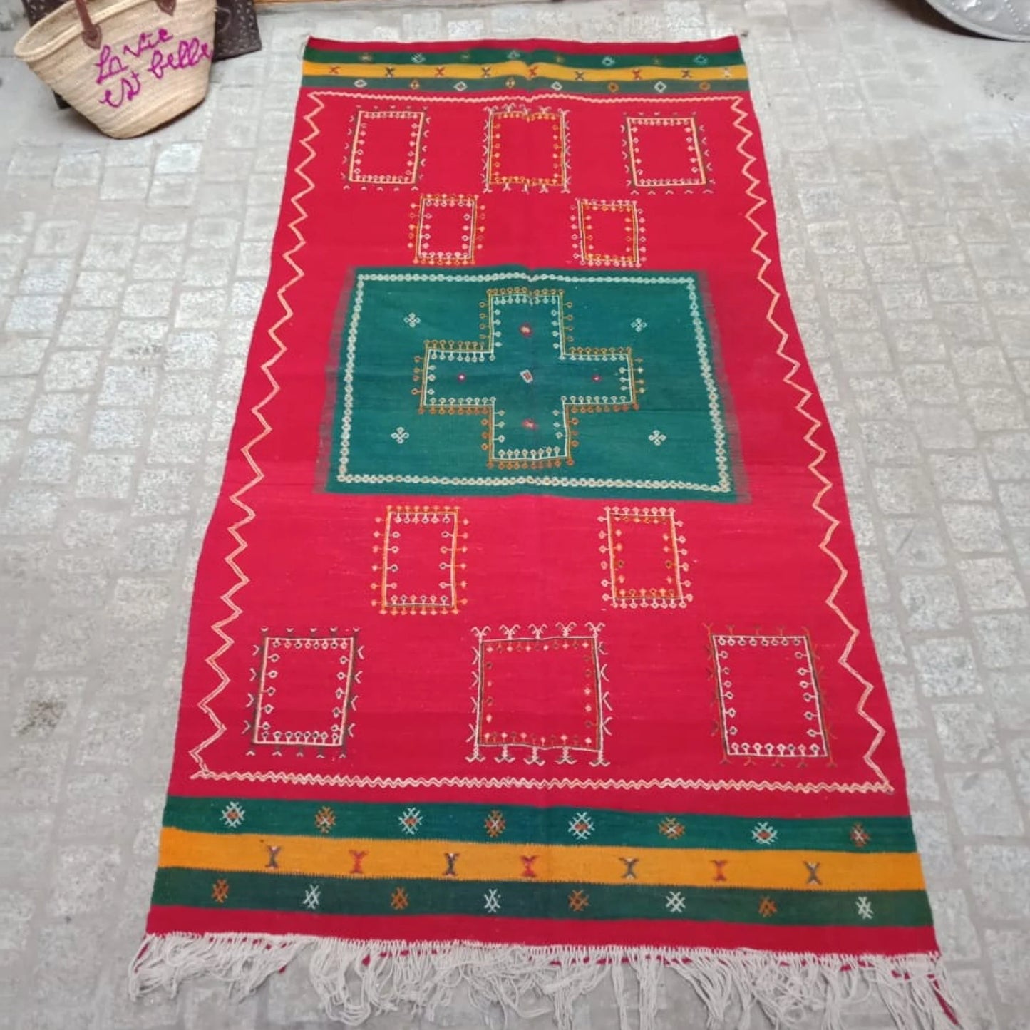 Vintage Akhnif Rug 7×3 Ft. Moroccan Akhnif Rug, Handmade Wool Rug, Antique Kilim, Berber Kilim