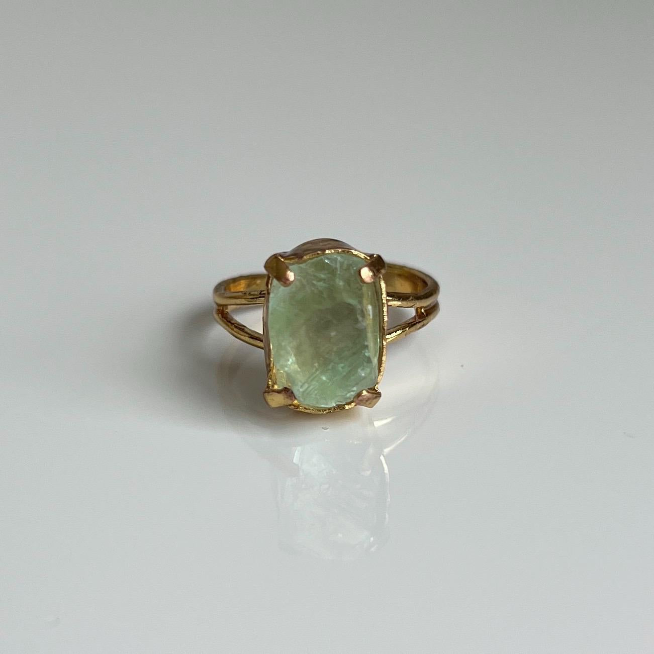 Green Fluorite Ring, Gold, Adjustable Ring, Crystal Ring, Green Fluorite Jewelry, Heart Chakra, Nickel-Free, Crystal Gift, Green Gemstone