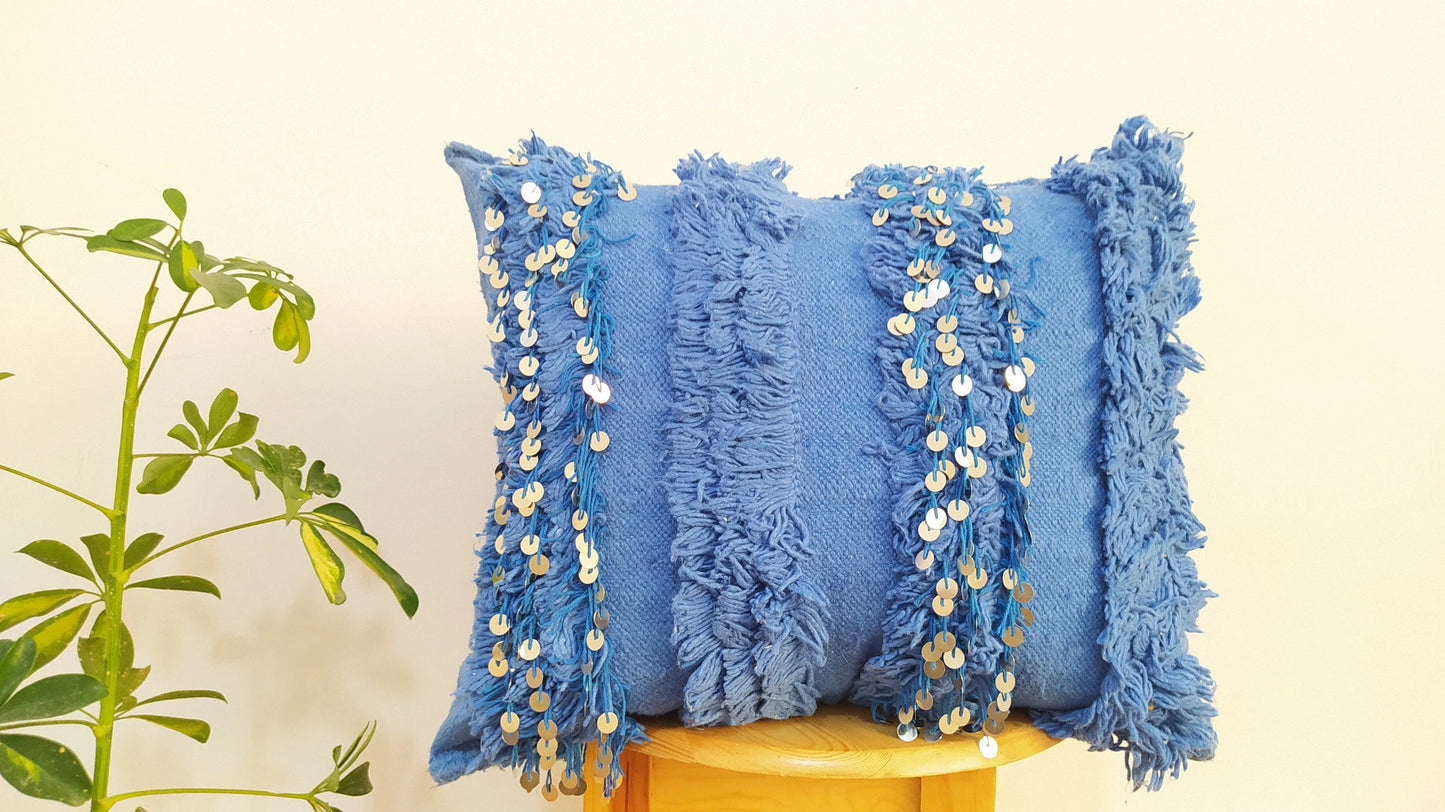 Handmade Moroccan Wedding Pillow Cover,Red Wool Cushion, Red Wool Pillow Cover Unstuffed