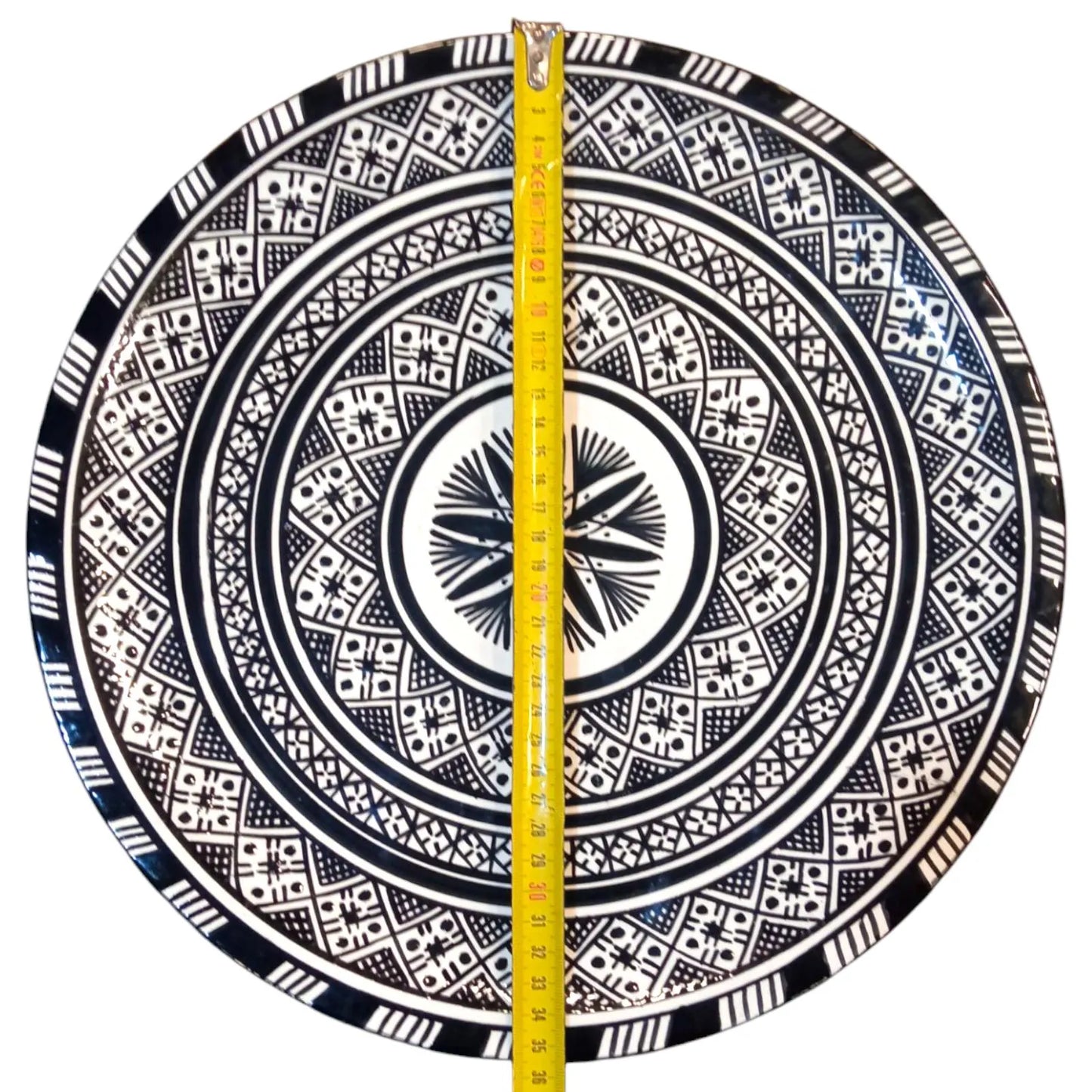 Large 35Cm Black and White Ceramic Flat Plate, Serving Plate, Moroccan Ceramic Plates, Tableware Serving Dishes Dishwasher & Microwave Safe
