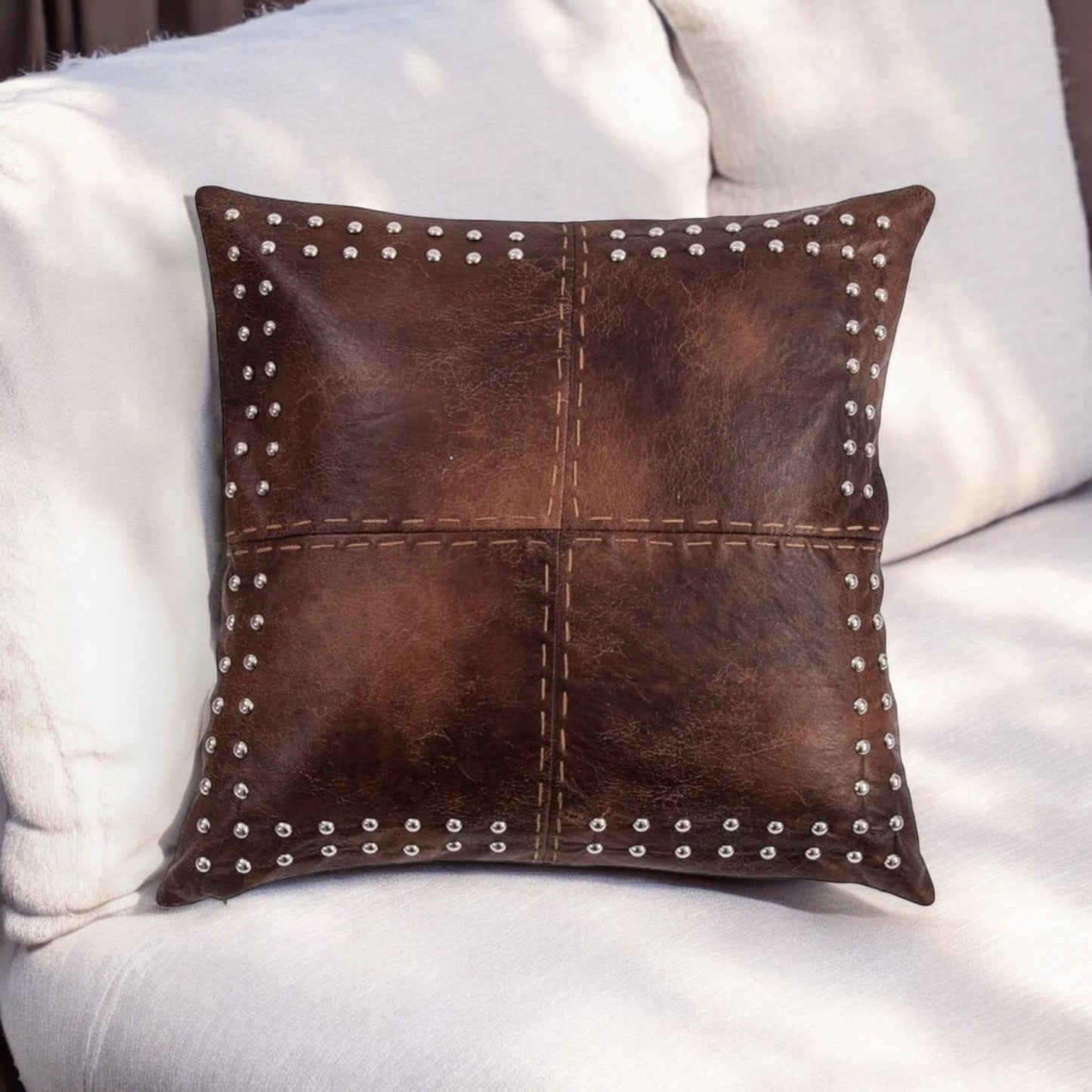 Handmade Leather Pillow Case. Genuine Lambskin Leather Pillow Cover. Sofa Cushion. Boho Black Brown Pillow Case. Square Leather Pillow Cover