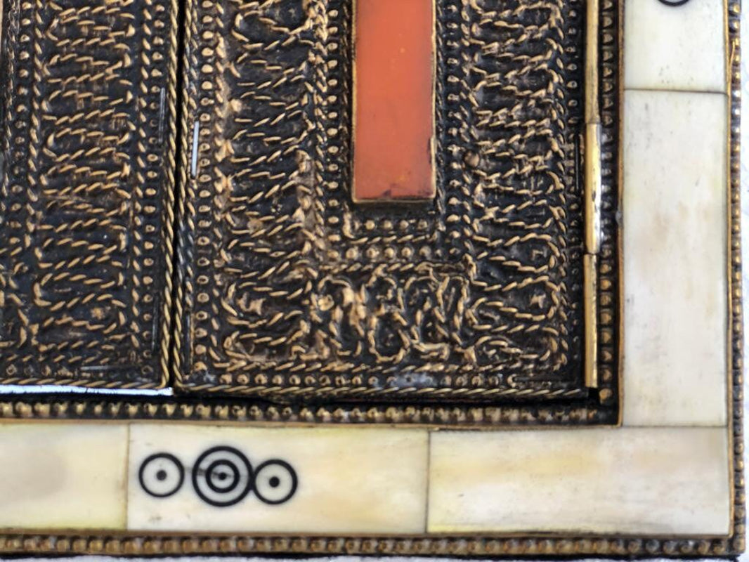 Small Handmade Moroccan Bone Mirror with Small Decorative Doors - Warm-Toned Frame