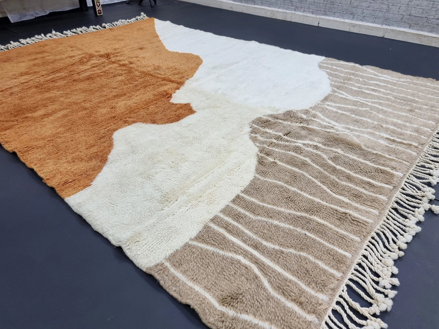 BERBER CARPET 6X6, Gorgeous Mrirt Rug, Patchwork Moroccan Rug, Brown & White Rug, Hand-Knotted Wool Rug, Beni Mrirt Area Rug, Shag Rug.