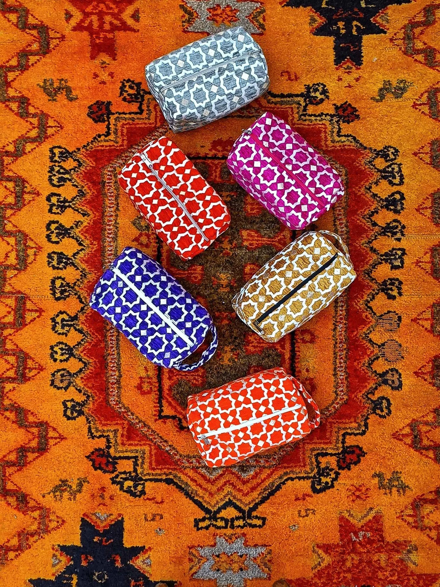 Unique Handmade Makeup Bag with Moroccan Zellij Patterns, Travel Cosmetic Pouch, Unique Toiletry Organizer, Gift for Her, Bride Toiletry Bag