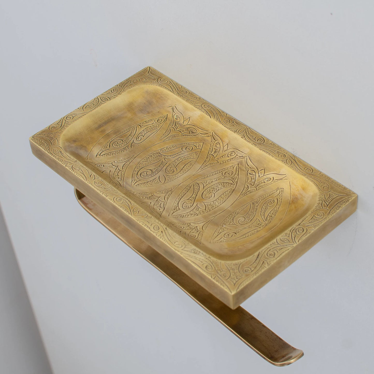 Solid Brass Toilet Paper Holder and Shelf, Handcrafted Powder Room Roll Holder