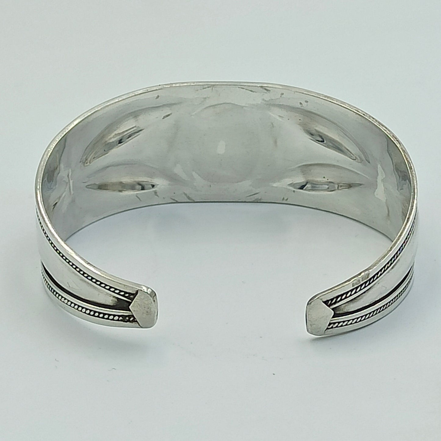 Women'S 925 Sterling Silver Handcrafted Adjustable Bracelet, Open Cuff Berber Engrave Design Boho Bangle with a Brown Bead