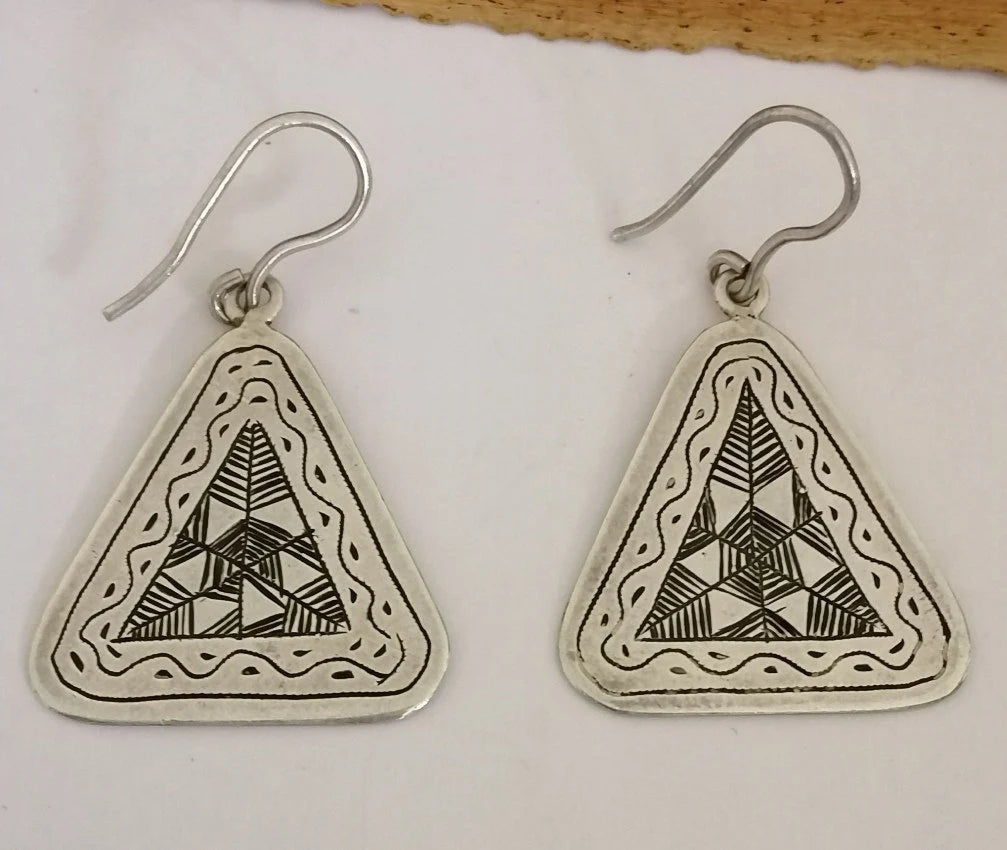 Lovley Vintage Tuareg Triangular Silver Earrings
