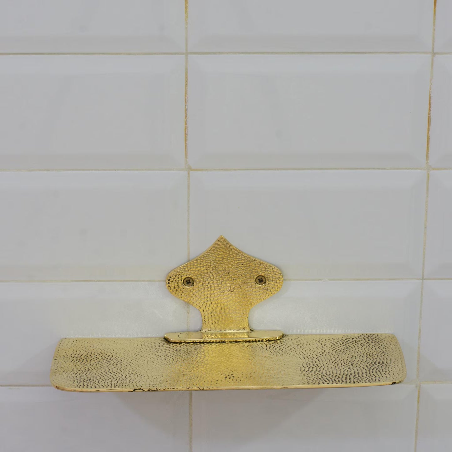 Hammered Solid Brass Floating Shelf, Bathroom Bottle Holder, Wall Mount Shelf Brass, Shampoo Hanger