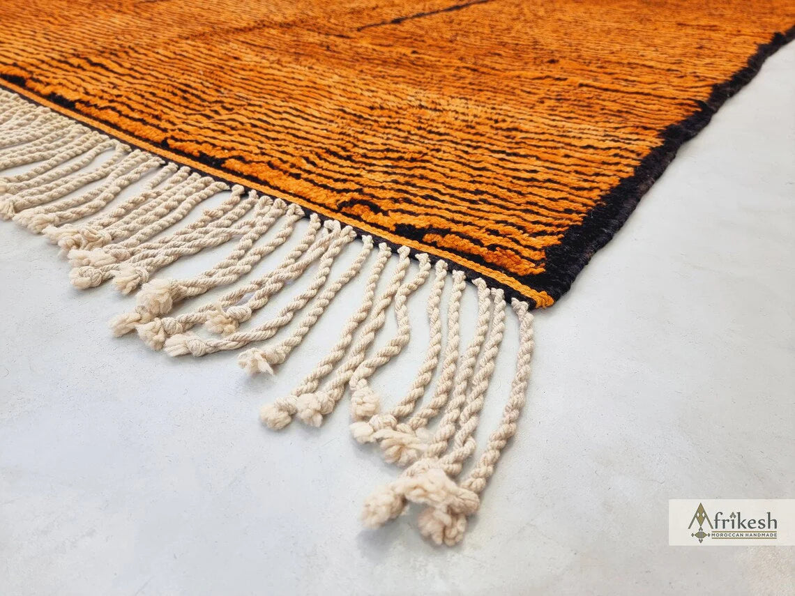 BURNT ORANGE RUG, Custom Made Moroccan Rug, Striped Beni Mrirt Rug, High Quality Berber Carpet, Handmade Mrirt Area Rug, Tufted Shag Rug.