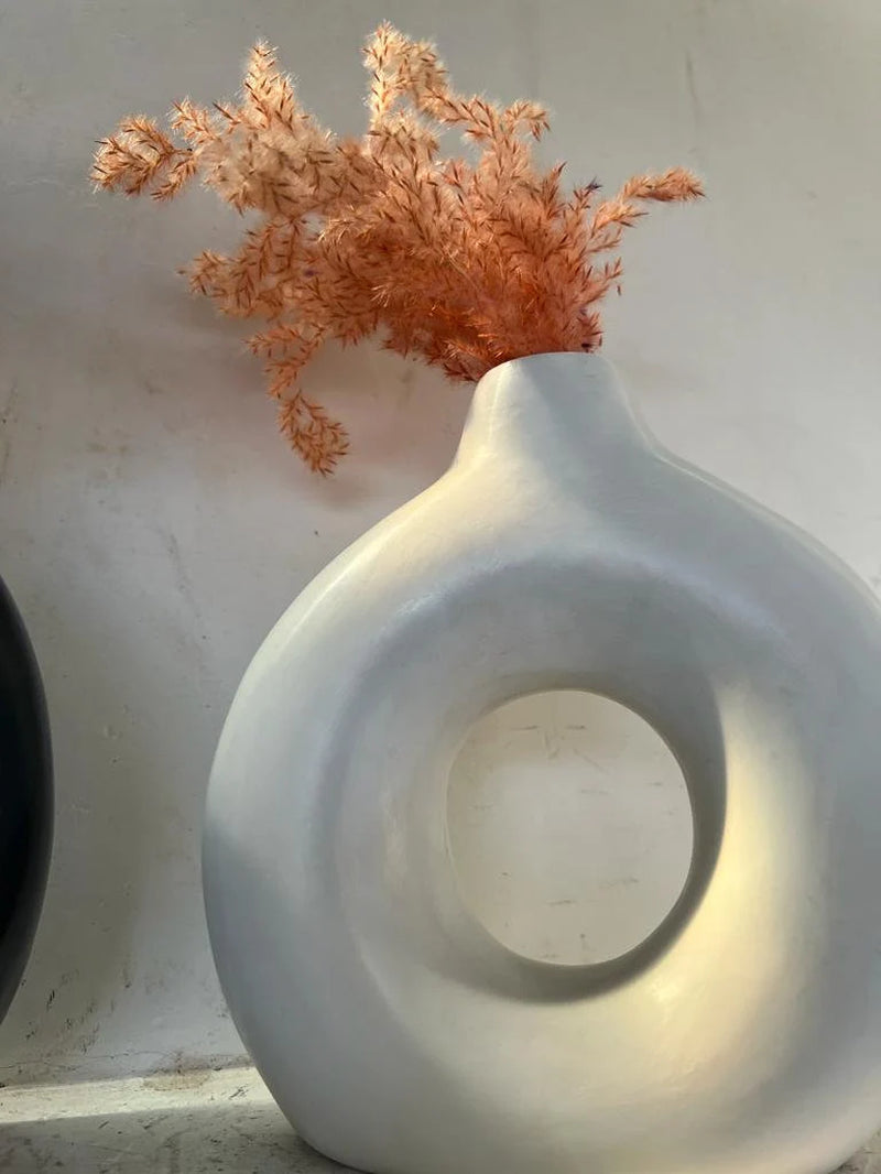 Terracotta Vase, Pottery Deco, Black & White Vase