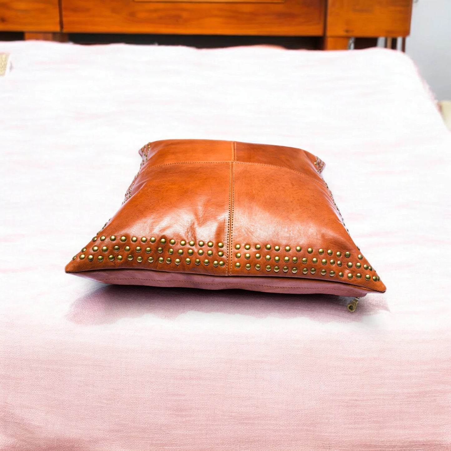 Leather Pillow Case. Genuine Lambskin Leather Pillow Cover. Sofa Cushion Case. Boho Decor. Brown Pillow Case. Square Leather Pillow Cover.