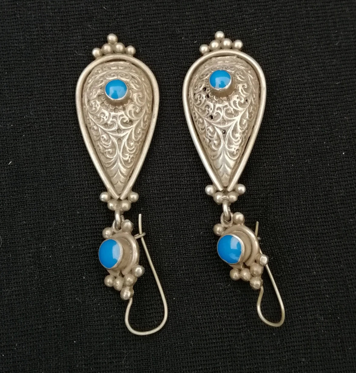 Elegant Berber Silver and Turquiose Teardrop Earrings