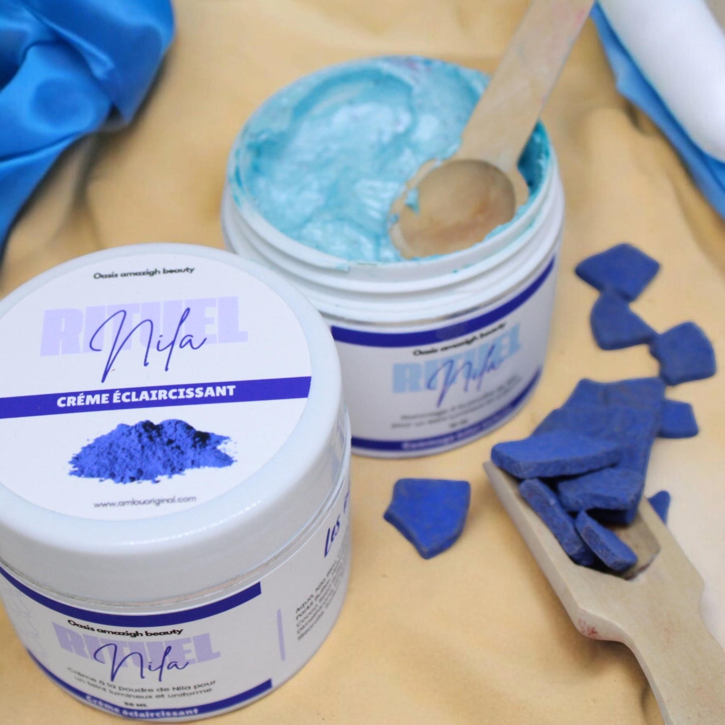 Nila Ritual Box Organic Cream and Scrub for Bright and Hydrated Skin Based on Natural Products, Produced in Morocco