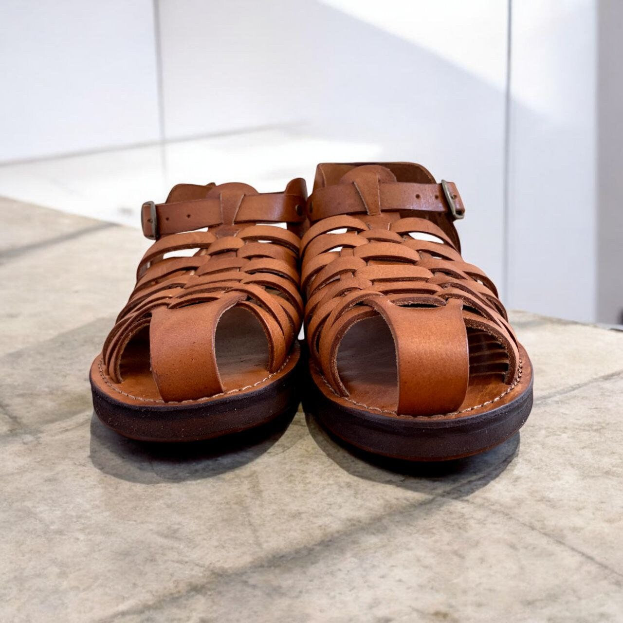 Women'S Handmade Brown Leather Fisherman Gladiator Sandals - Soft Footbed Barefoot Sandals with Adjustable Buckles