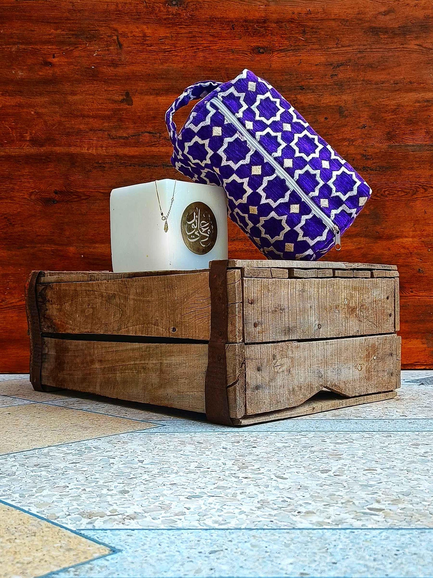 Unique Handmade Makeup Bag with Moroccan Zellij Patterns, Travel Cosmetic Pouch, Unique Toiletry Organizer, Gift for Her, Bride Toiletry Bag